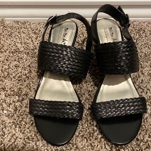 Never used Black Woven Strappy Sandals From Coach And Four Size 6.5, 3inch heel